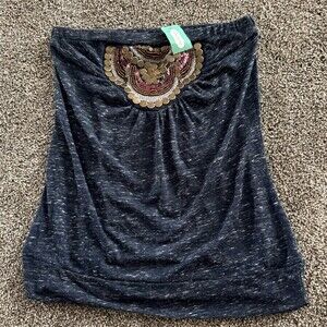 maurices Strapless Tube Top Womens Size S Navy Blue Beaded Sequin Knit